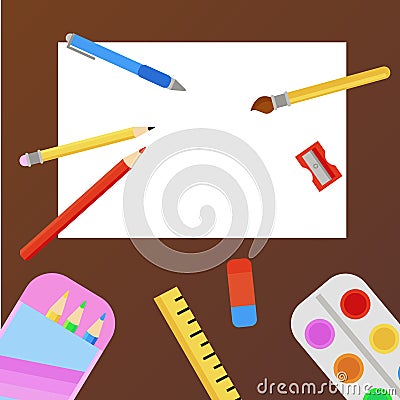 Creative student desk Vector Illustration